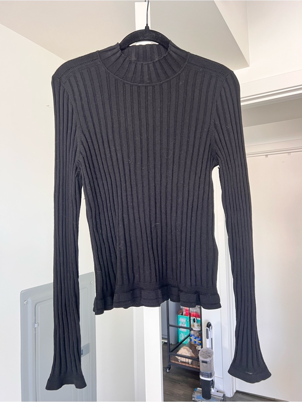 BA&SH Women's Ribbed Mock Neck Wool Sweater Black Size 3/Large